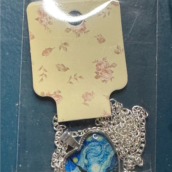 Heart-Shaped Starry Night Van Gogh Pendant Silvertone Necklace - Picture 5 of 5